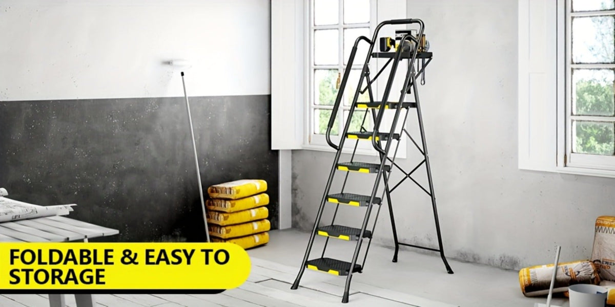 6 Step Ladder with Handrails & Tool Platform 800 LBS – Folding Step Stool Wide Pedal Steel Safety Ladder for Adults, Painting, Home, Garage & Outdoor Use – Auto Safety Lock, Compac - product image 9