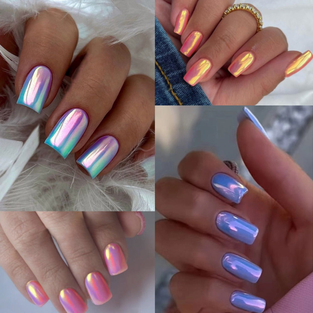 Chrome Nails 96 Pieces 4 Packs Pink Mirror Short Square Press On Nails – Glossy Acrylic Full Cover Fake Nails for Women Girls Summer Dating Personalized Nail Art Kit - product image 19