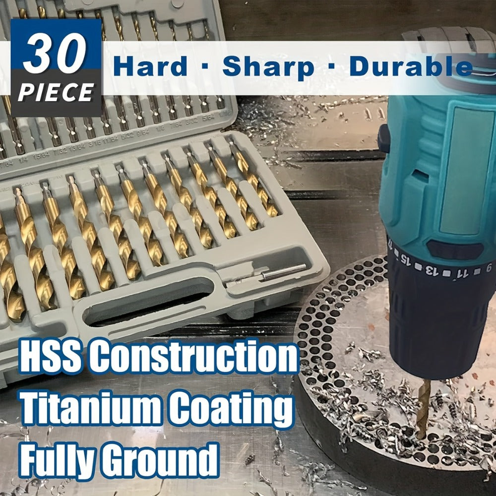 Titanium HSS Drill Bit Set 30PCS Hex Shank Quick Change 1/16 to 1/2 Inch for Metal Wood Plastic Hand Drilling Electric Screwdriver Drill Press Round Shank Twist Bits - product image 5