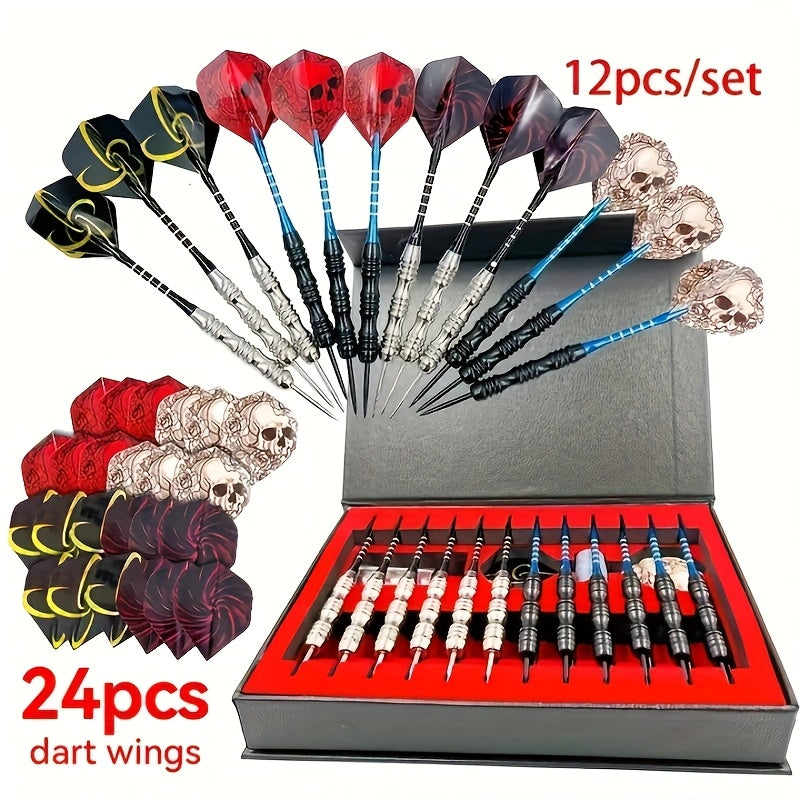 Steel Tip Darts Gift Set with Aluminum Alloy Shaft & Skull Dart Flights | Iron Tip Pop Darts Set | Deluxe Gift Box for Indoor Club Entertainment Sports Competitions Casual Outdoor Games