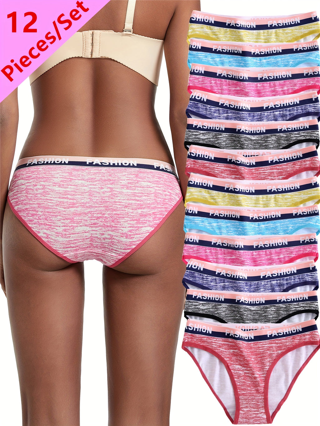12pcs Women's Camouflage Print Low Rise Panties - Comfortable, Breathable, Hip Lifting, Fabric, Low Rise Underwear | Camouflage Pattern Panties | Texture Panties