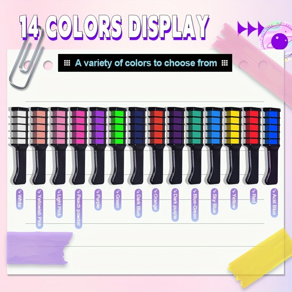 Temporary Hair Chalk Comb Set 14 Colors — Washable Hair Color Sticks with Plant-Based Squalane & Glycerin, Vibrant Streaks for Parties, Halloween, Festivals & Cosplay, Safe for All - product image 8