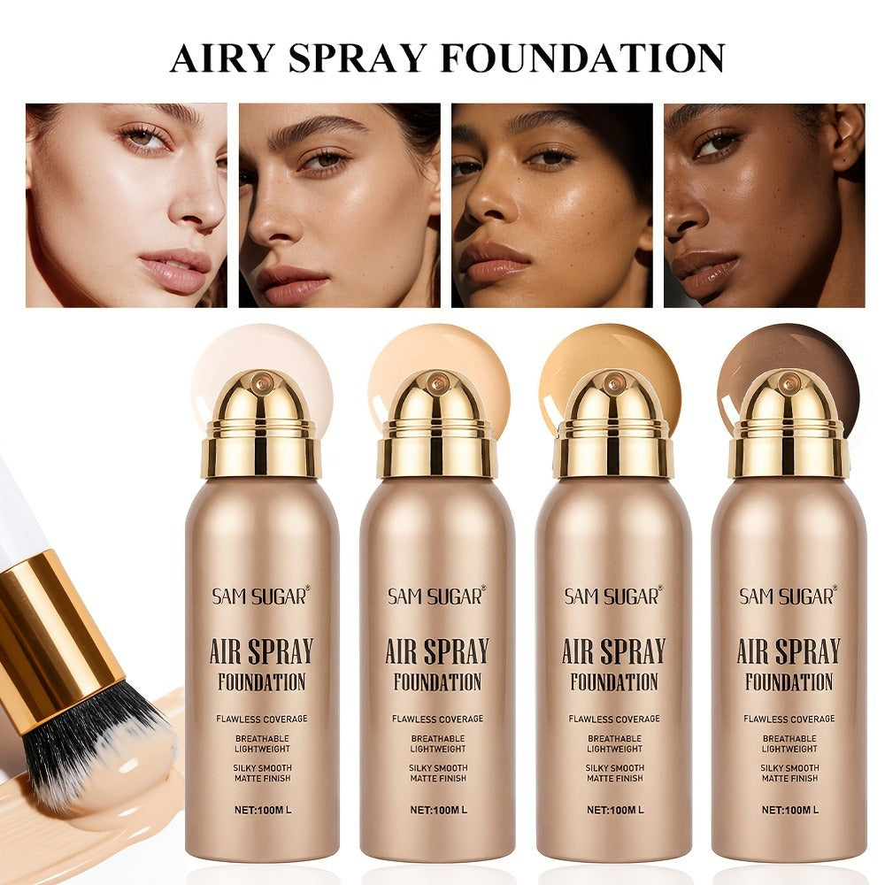 Waterproof Matte Foundation Spray Powder with Brush Set for Women - Sweat-Proof Long-Lasting Full Face Coverage Natural Finish Oil Control, 3 Shades for All Skin Types - product image