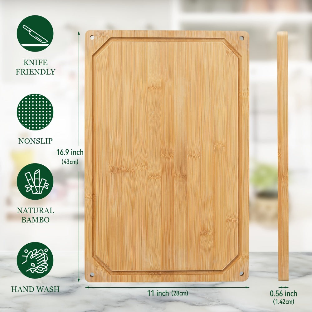 Cutting Board with Juice Groove – Non-Slip Chopping Board & Cheese Platter for Meat, Cheese, Bread, Vegetables & Fruits, XL & Bamboo Options, Kitchen Gadget Gift for Home, Dorm & H - product image 4