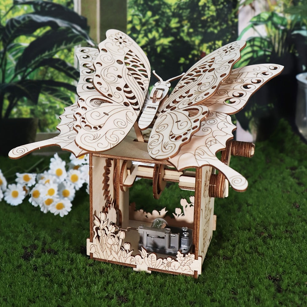 "You Are My Sunshine" Handmade Assembly Model Kit, Colour Butterfly & Music Box, Romantic Birthday Valentine's Day Christmas Gift for Women Girls – Wooden Butterfly Music Box Puzzle