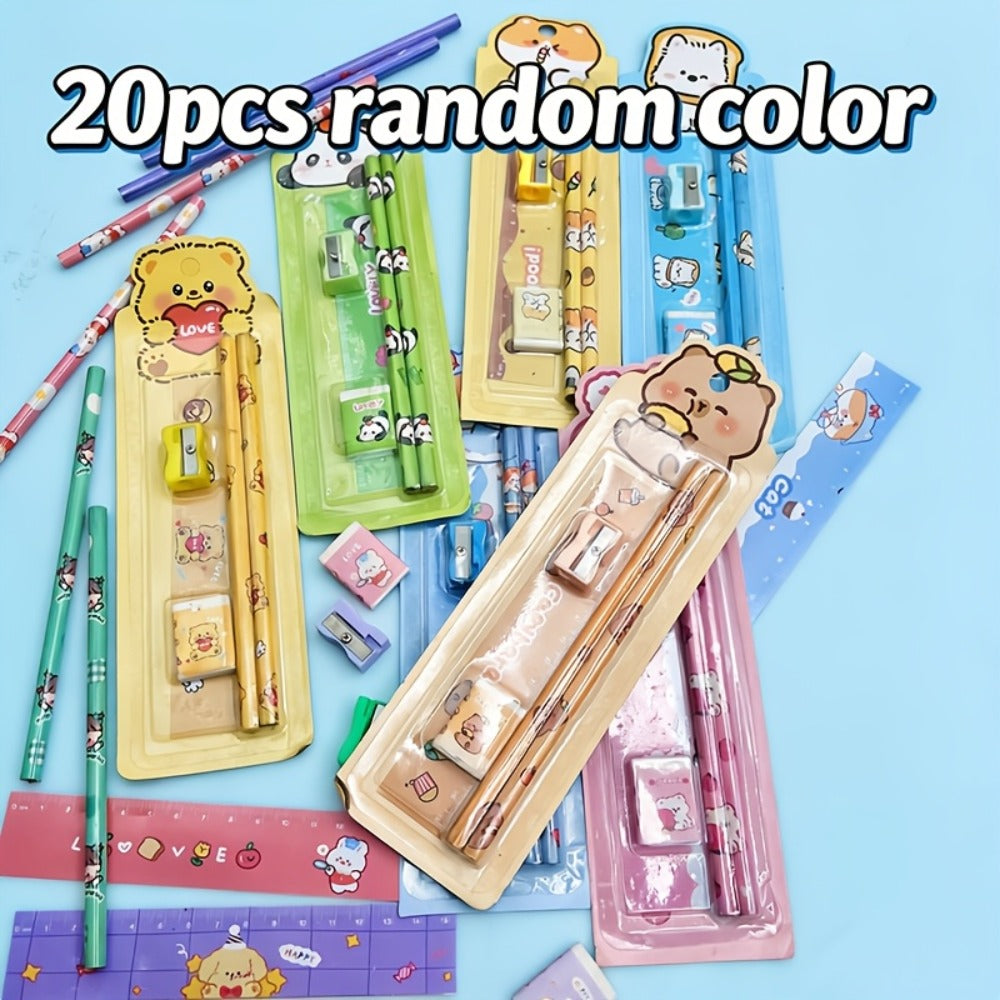 20-Piece Cartoon Pencil Stationery Set with Ruler Eraser Sharpener, Random Cartoon Styles, Kids School Supplies, Party Favor Prizes, Festival Gift Set for Students - product image 9