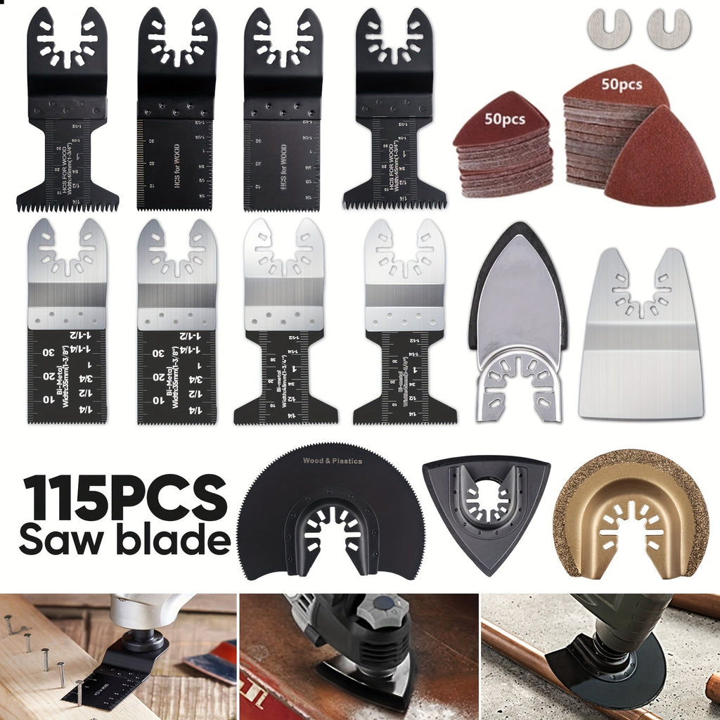 115pcs Oscillating Saw Blades Set with Sandpaper – Multitool Blades for Wood Metal Plastic, Universal Fit for Major Brands, Complete DIY & Pro Cutting Kit - product image 13
