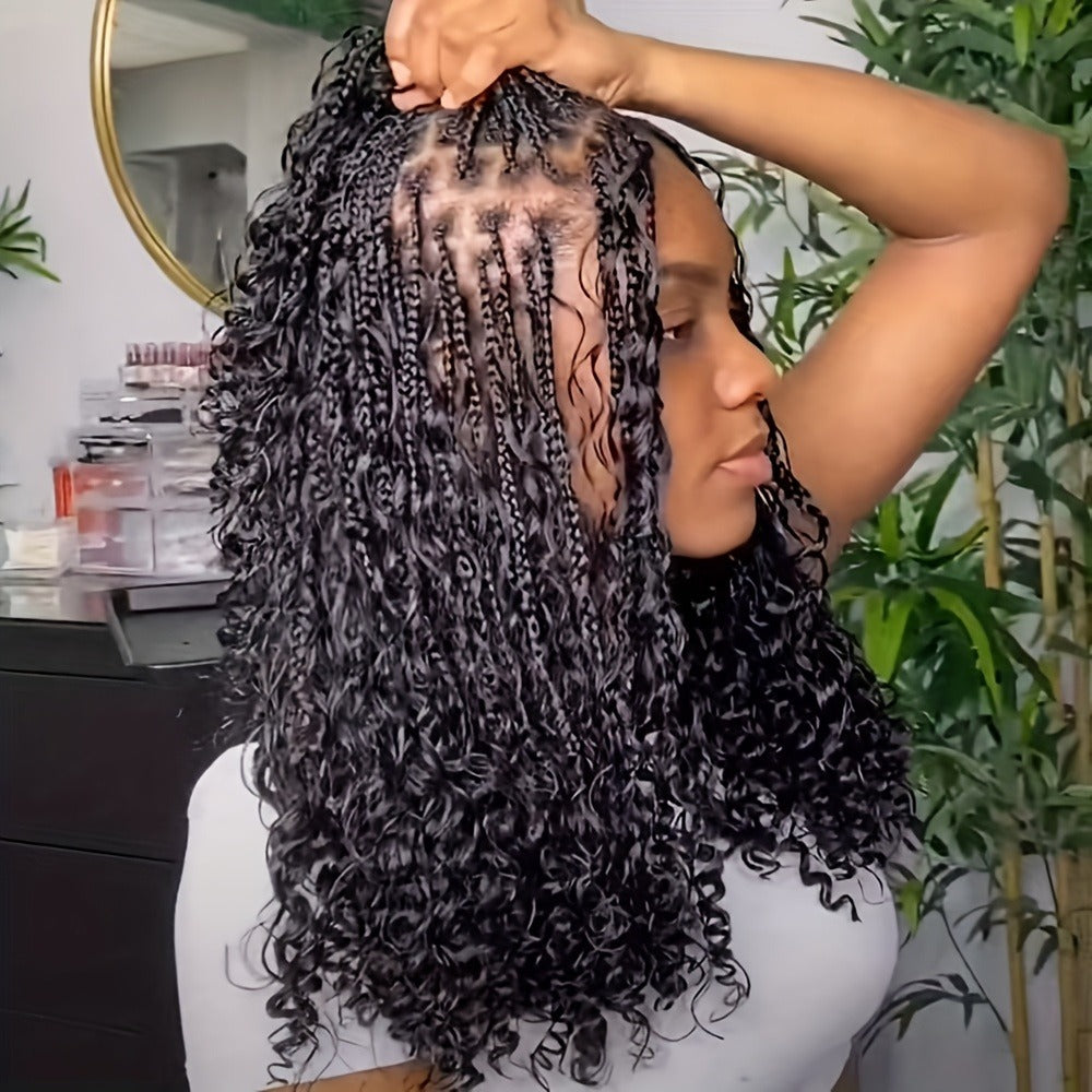Goddess Braided Wig Knotless Bohemian Square Braid Full Lace Curly Wave 14-16 Inch Black Burgundy Brown Natural Hairline Protective Style Synthetic Wig for Women - product image 2