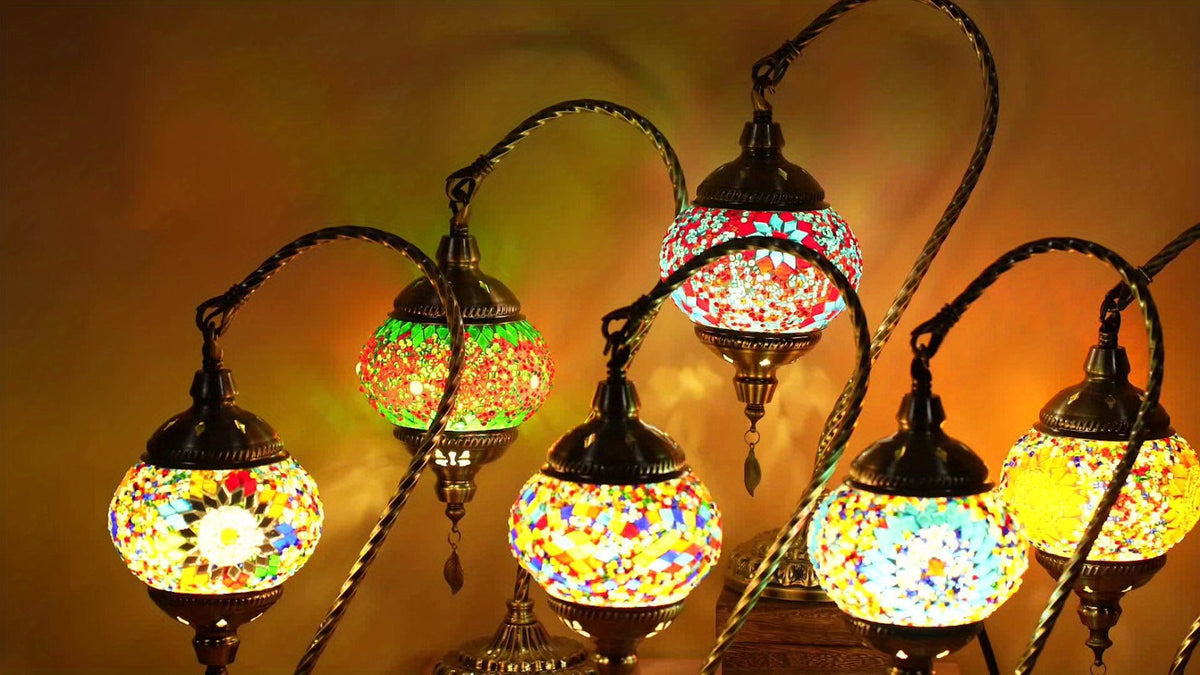 Mosaic Table Lamp Turkish Moroccan Style Handmade Swan Neck Glass Bedside Lamp 3 Color Modes LED Bulb Included Metal Base for Bedroom Living Room - product image 16