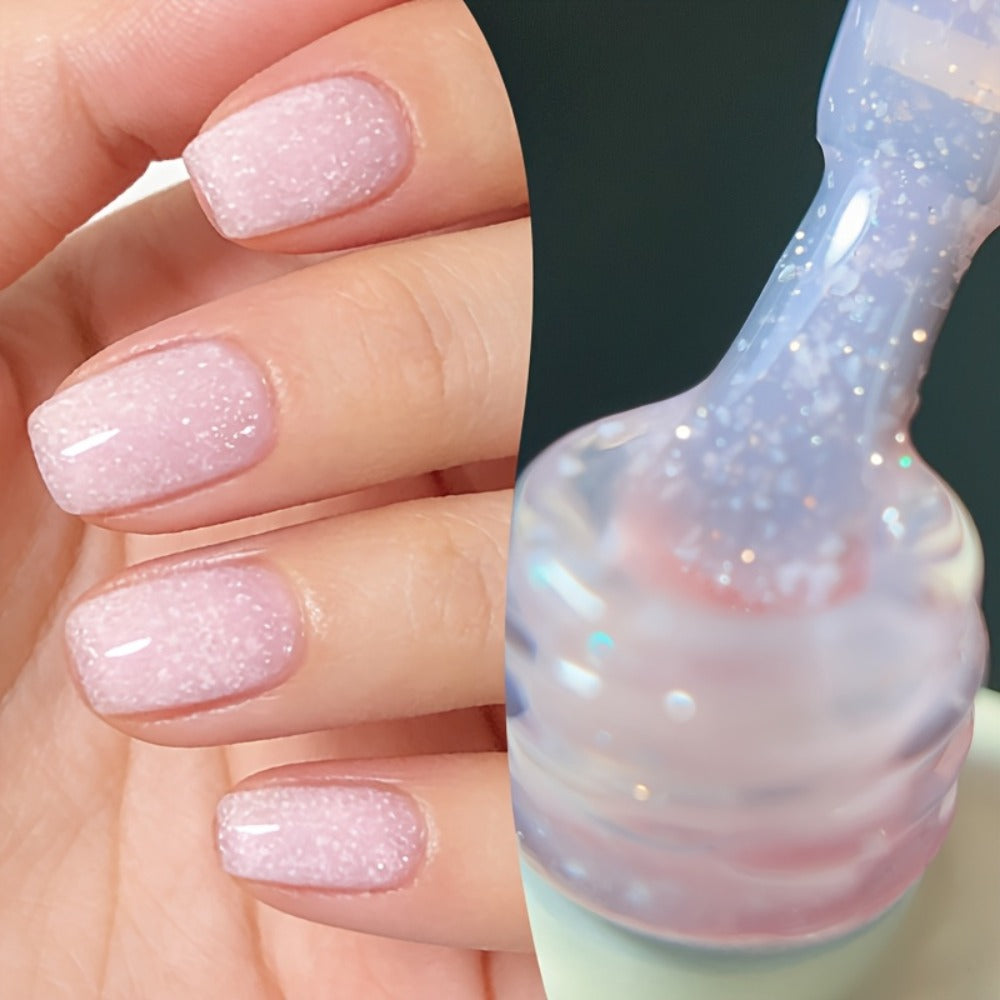 Glitter Jelly Gel Nail Polish Snowflake Sequin Pink Soak-Off UV LED – Semi-Permanent Sparkle Gel Varnish 10ml, Long-Lasting Christmas Holiday Winter Nail Art for DIY Salon Manicure - product image