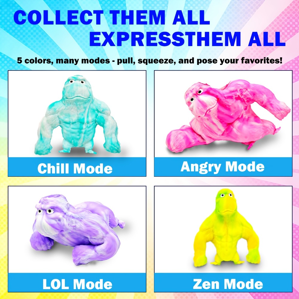 Stretchy Gorilla Fidget Toy Squishy Squeeze Monkey | PVA Sponge Sensory Stress Relief Toy for Kids & Adults, 5 Colors, Easter Basket Stuffer, Christmas - product image 6