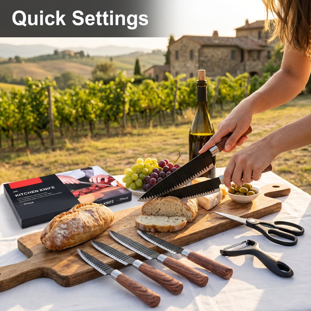 Hand Forged Chef Knife Set with Knife Rack Butcher Knife Bone Cutter Meat Cleaver Vegetable Chopper Kitchen Knife Set for Cooking Camping BBQ Outdoor Hunting Holiday Gift - product image 8