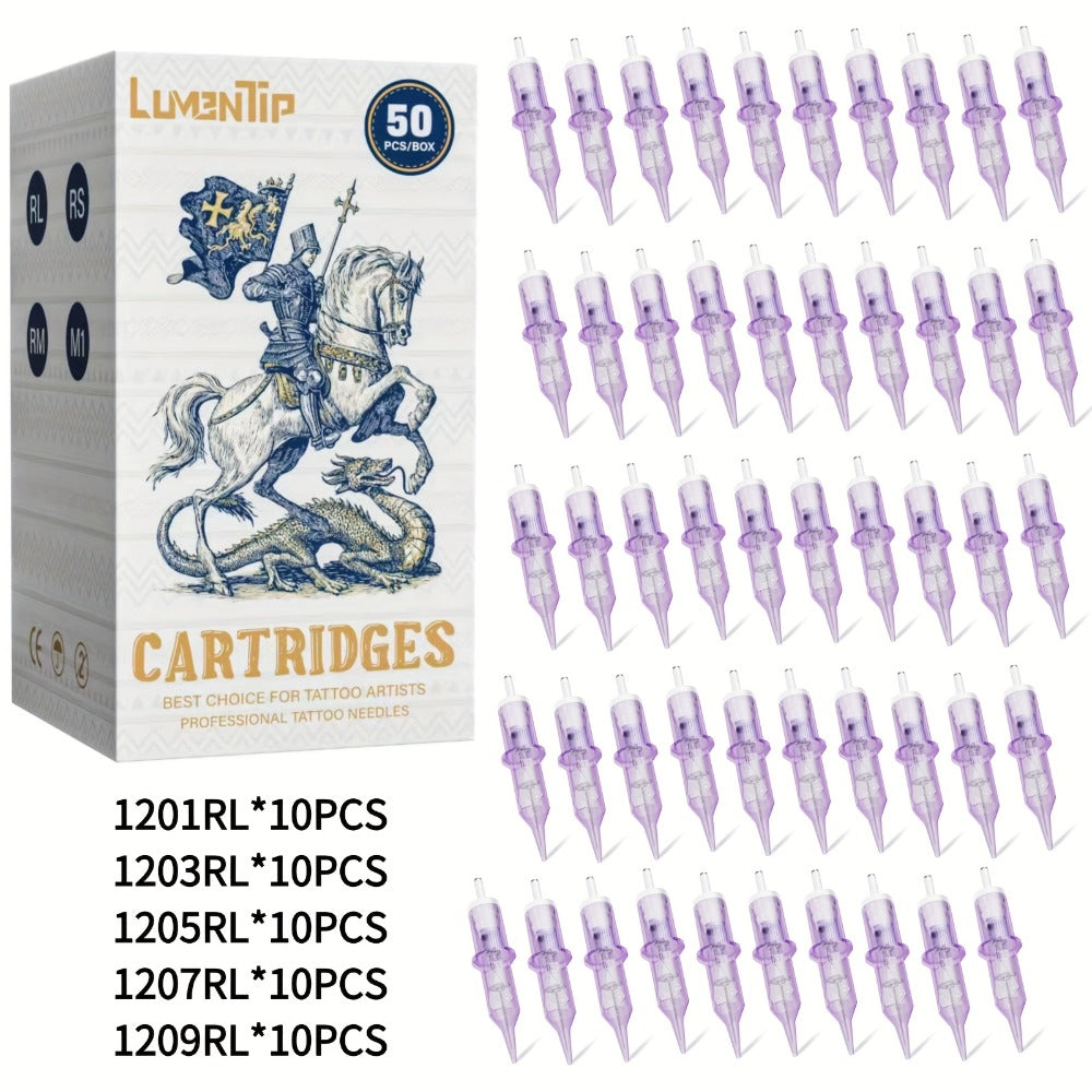 Tattoo Cartridge Needles 50pcs Mixed #12 Lumentip — RL RS RM M1 Stainless Steel, Safety Membrane, Universal Fit for All Tattoo Machines & Pens, Artists & Beginners - product image 3