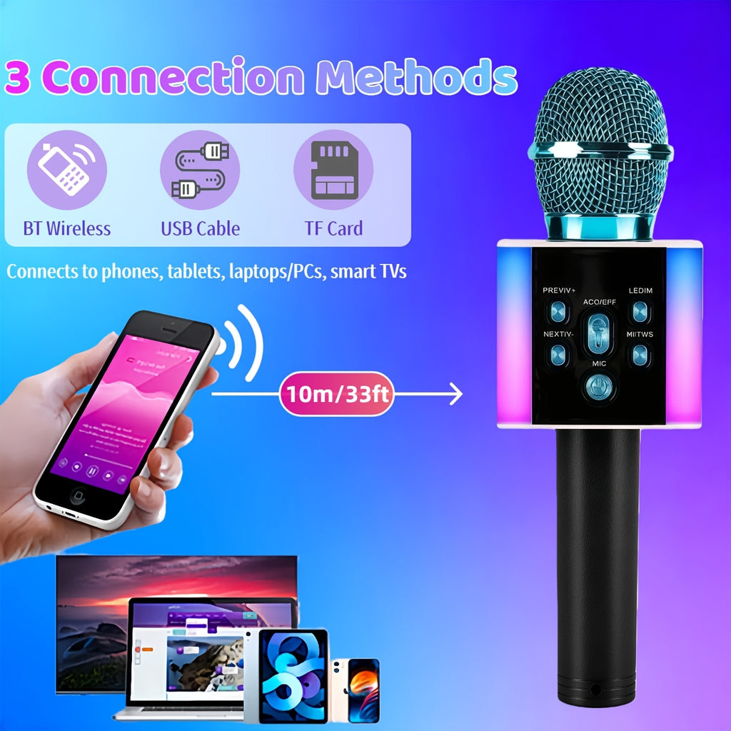 Wireless Karaoke Microphone Speaker with LED Lights and Fun Voice Changer - Portable Singing Mic, Perfect for Holiday Parties, Christmas Family Gatherings, New - product image 30