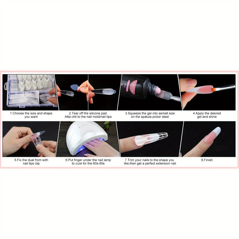 Poly Gel Nail Extension Form Kit - 192pcs Dual Forms, 96pcs Reusable Pads, 8 Shapes Acrylic Mold, Brush Pen, Files & Clips, Complete French Nail Extension Beginner Set for Home Sal - product image 14