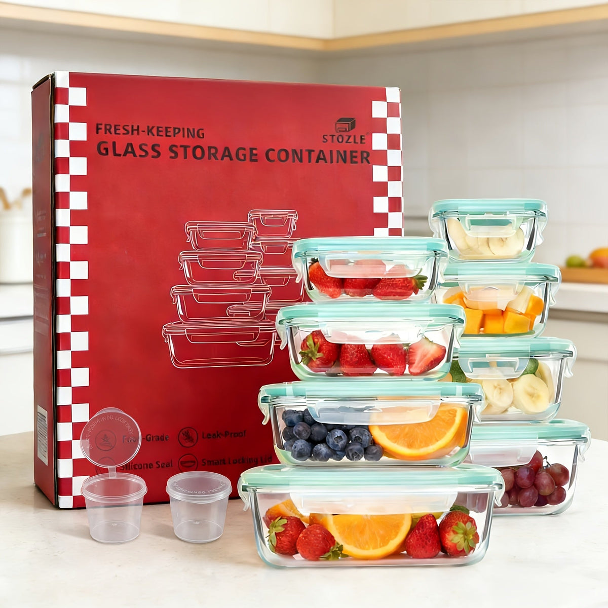8 Lids & 8 Containers, Leak-Proof Sealed Picnic Lunch Box for Salad, Fruit, Vegetables & Sandwiches, Long-lasting Outdoor Food Prep Containers | Airtight Glass Food Storage Containers 16-Piece Set with Vented Lids