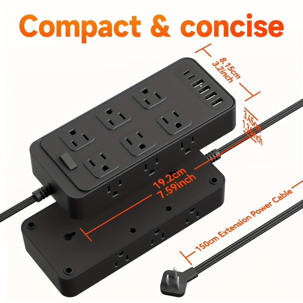 USB Extension Cord Power Strip 18-in-1 with 12 AC Outlets 6 USB Ports Surge Protector Overload Protection Switch 5FT 10FT for Home Kitchen Office Travel Accessories Black White - product image 4