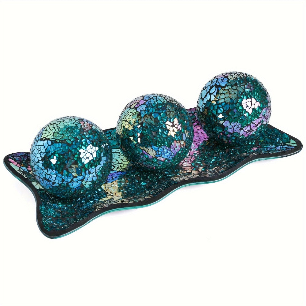 Decorative Glass Balls for Bowls 3 Inch Set of 3 with Glass Tray, Bowl Fillers Centerpiece Table Decorations for Home Decor Living Room Dining Coffee Table, Silver Black Gold Green - product image 9