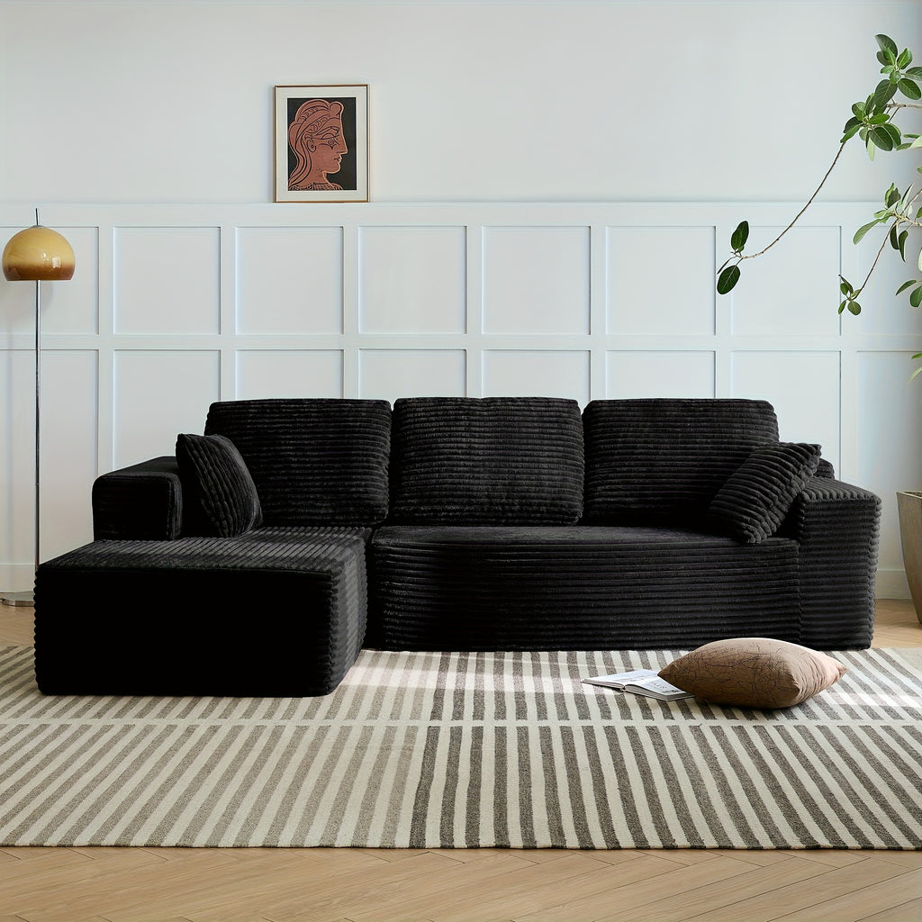 96-inch L-shaped Chaise Set, 65-inch Single Chaise Lounge, Oversized Boneless Leisure Recliner Covered with Soft Corduroy Fabric, Equipped