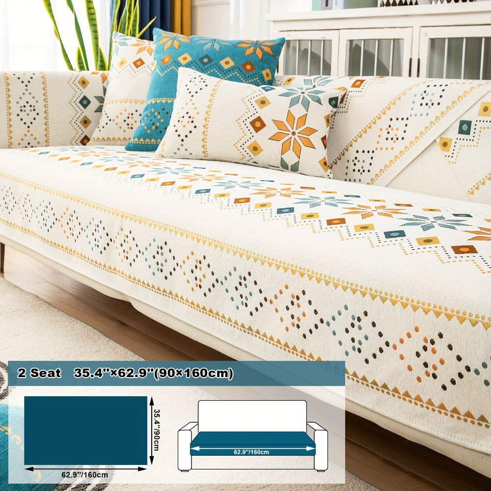 Bohemian Chenille Sofa Cover | Geometric Print Non-Slip Couch Slipcover, Thick Plush Boho Style, 1 to 4 Seat, Armrest & Backrest, Machine Washable, Sectional Sofa Protector - product image 34