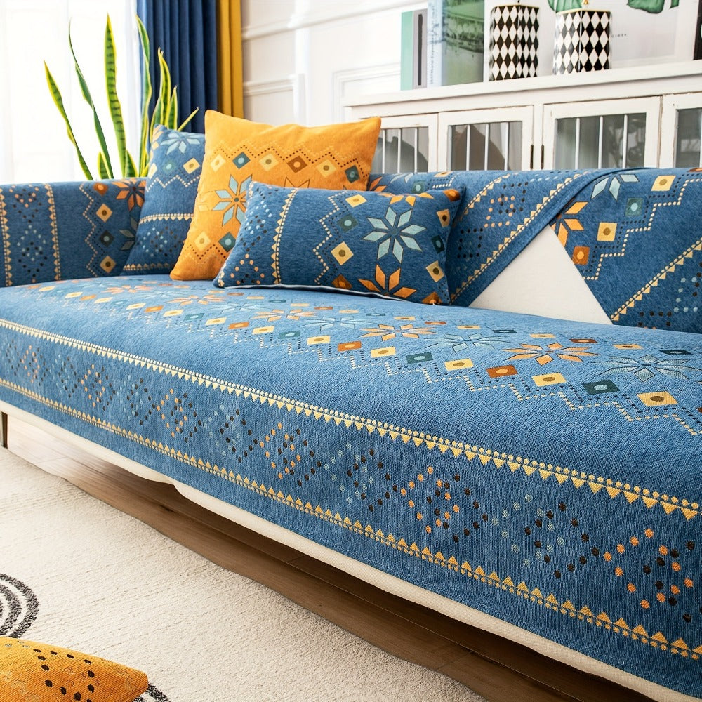 Bohemian Chenille Sofa Cover | Geometric Print Non-Slip Couch Slipcover, Thick Plush Boho Style, 1 to 4 Seat, Armrest & Backrest, Machine Washable, Sectional Sofa Protector - product image 14