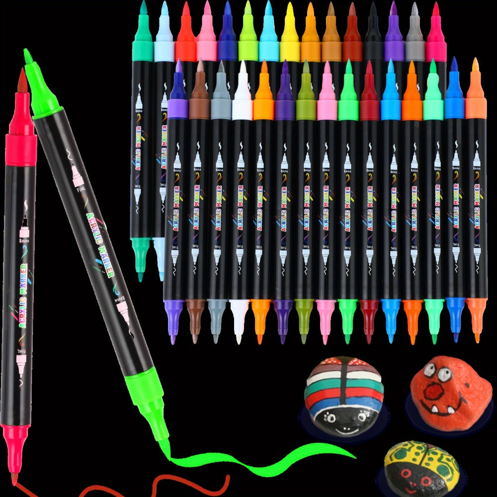 Opaque Waterproof Paint Pens for Wood Stone Rock Glass Ceramic Canvas Fabric Professional Artists Crafters Gift – Acrylic Paint Markers Brush & Fine Dual Tip 30 48 60 Colors