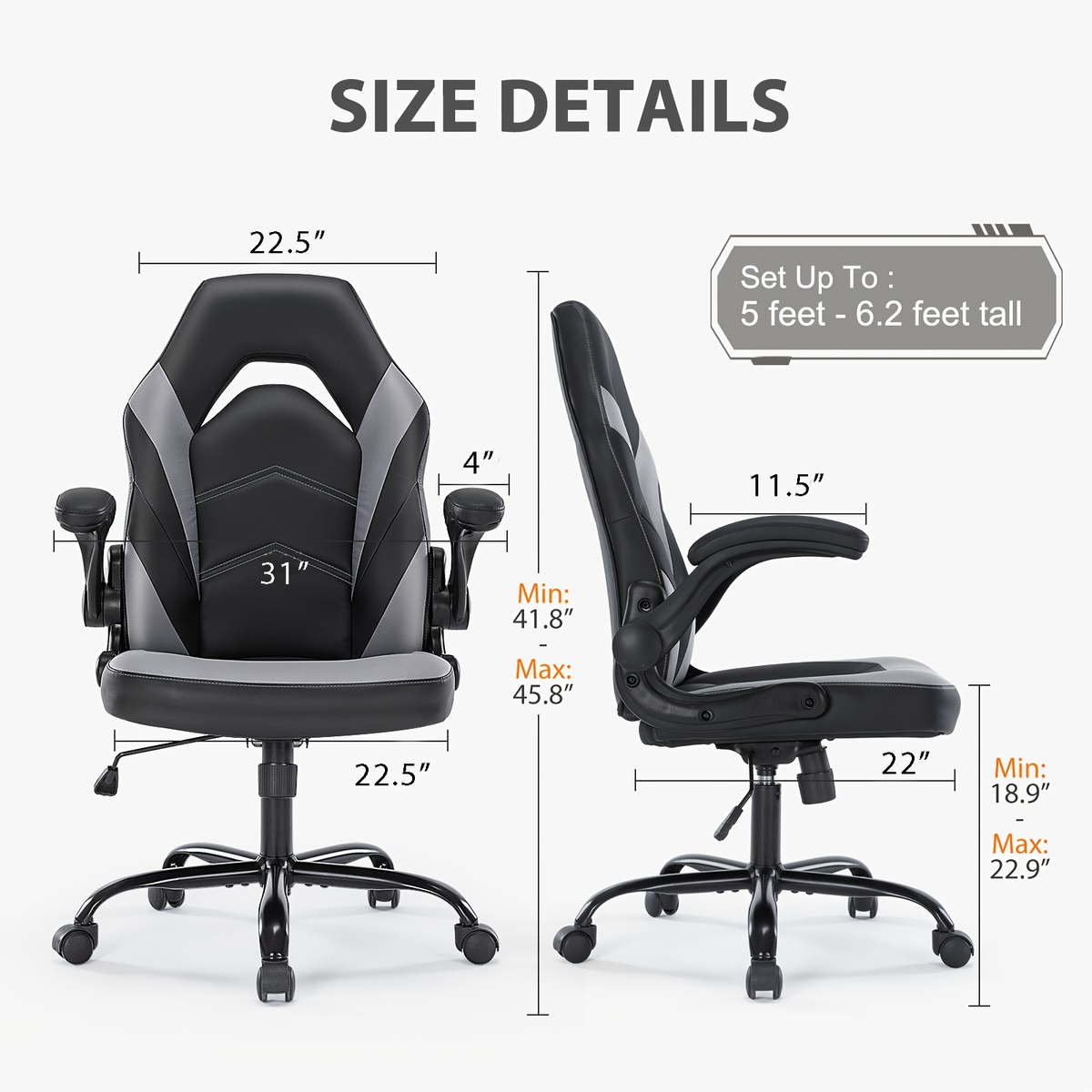Esports Racing Style Computer Office Chair with Footrest for Home Office Desk Work Study – Ergonomic Gaming Chair with Rotating Armrest Lumbar Support & Headrest