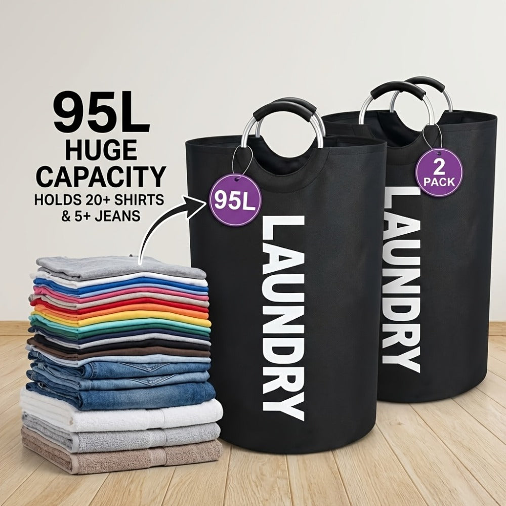 Extra Large Foldable Laundry Basket Set 95L/25.1 Gal Waterproof Oxford Cloth Tall Storage Baskets for Bedroom Bathroom Dorm Wardrobe Organization - product image 3