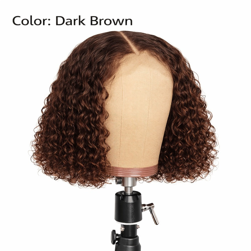 Glueless Deep Wave Curly Bob Wig with Rose Net Cap 14 Inch No Glue Secure Fit Short Curly Synthetic Wig for Women Burgundy Golden Dark Brown Light Brown - product image 14