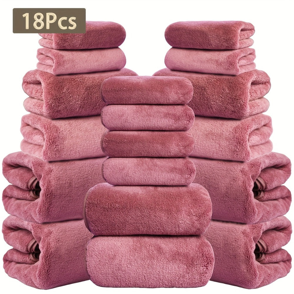 Coral Velvet Bath Towel Set 18pcs – 4 Bath Towels 4 Hand Towels 10 Washcloths Hotel Quality Soft Absorbent - product image 12