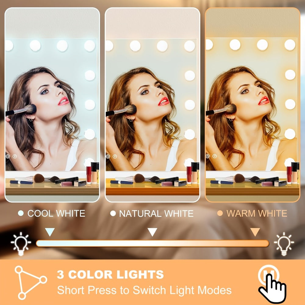 Hollywood Vanity Mirror with Lights – 15 LED Bulbs, 3 Color Modes, Dimmable Brightness, 23x18 Inch, USB & Type-C Charging, Touch Control, Desk & Wall Mount, Metal Frame Makeup Mirr - product image 11