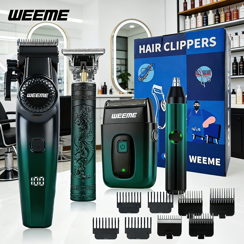 Hair Cutting Set 4pcs Professional - Electric Hair Clipper, Electric Shaver, T-Blade Trimmer & Nose Hair Trimmer, Gradient Green Gift Box, Precise Grooming Kit for Home Use & Gift - product image 9