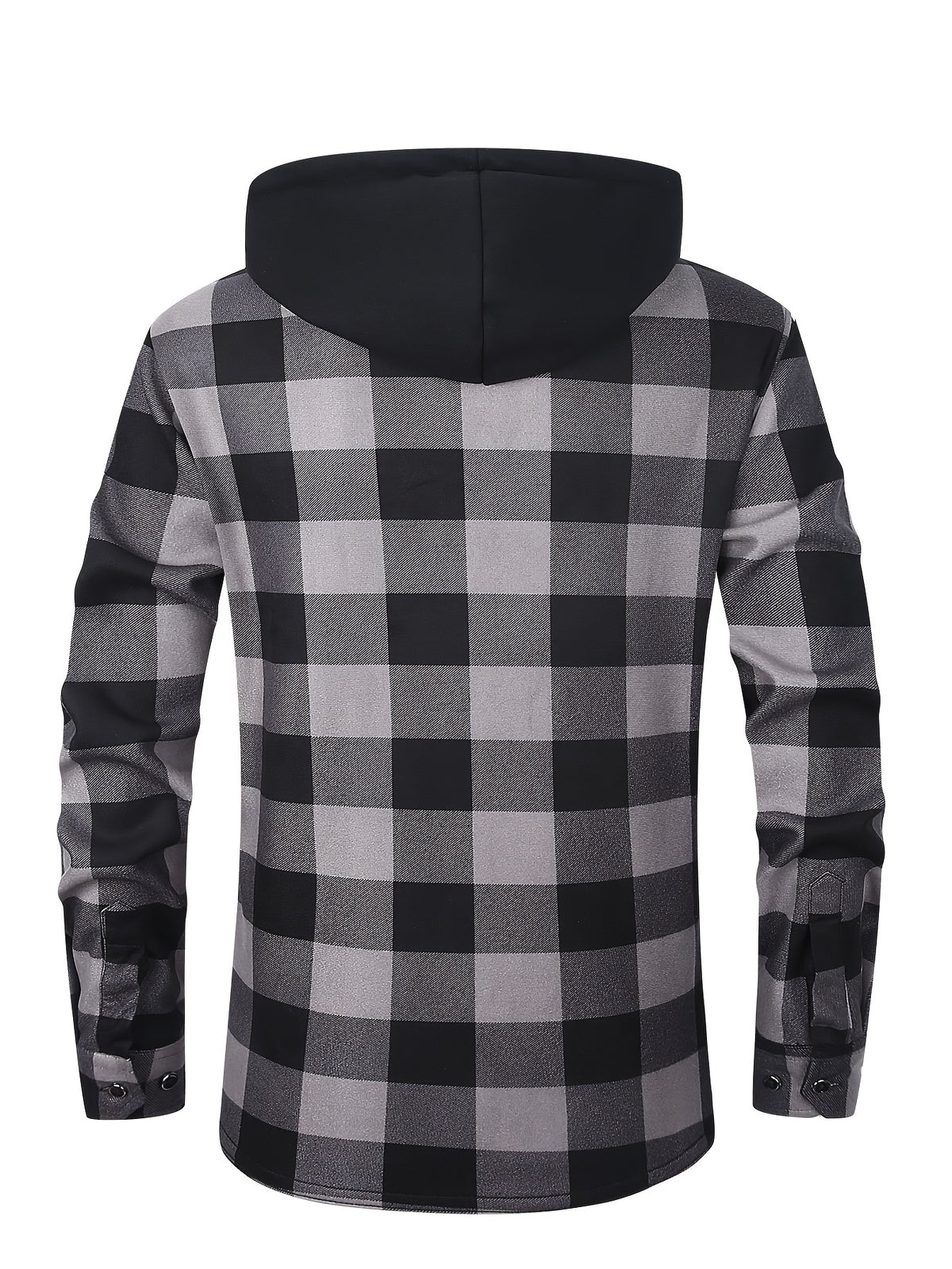 Men's Hooded Plaid Shirt Jacket with Flannel Lining - Thickened Winter, Button Front, Black/White/Gray/Beige Plaid, Euro/American Sizing, Casual Outdoor - product image 6