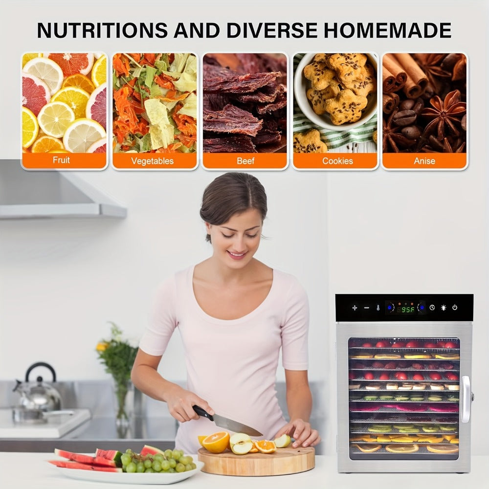 Food Dehydrator 12 Stainless Steel Trays 800W 24H Digital Timer 86-194°F Temperature Control 360° Hot Air Circulation for Jerky Fruit Herbs Vegetables with Recipe Book - product image 6