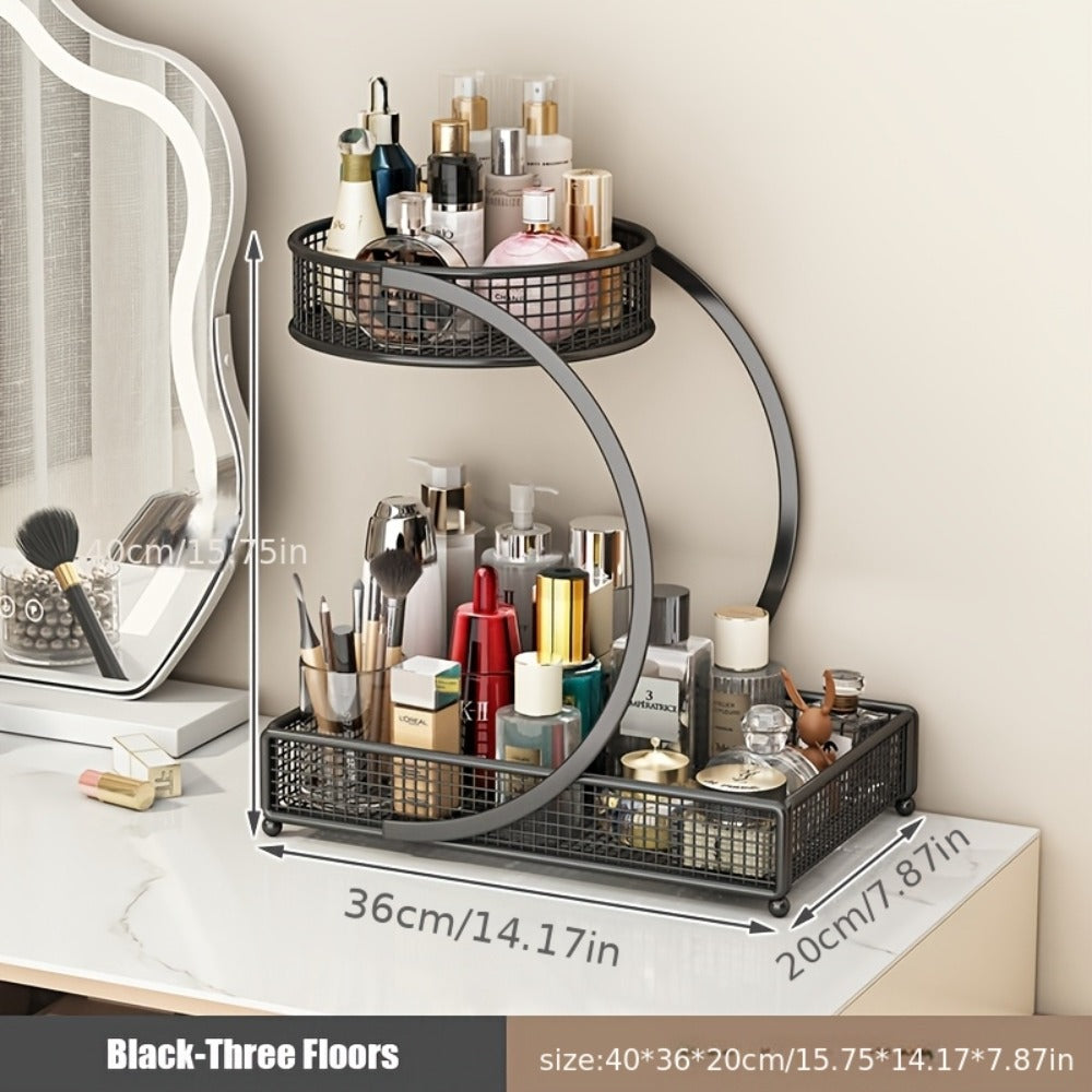 3-Tier Mesh Metal Bathroom Countertop Organizer - No-Installation Makeup Storage Rack, Tiered Vanity Shelf for Lipstick, Brushes & Skincare Bottles, Bronze Finish Space-Saving Cosm - product image 3