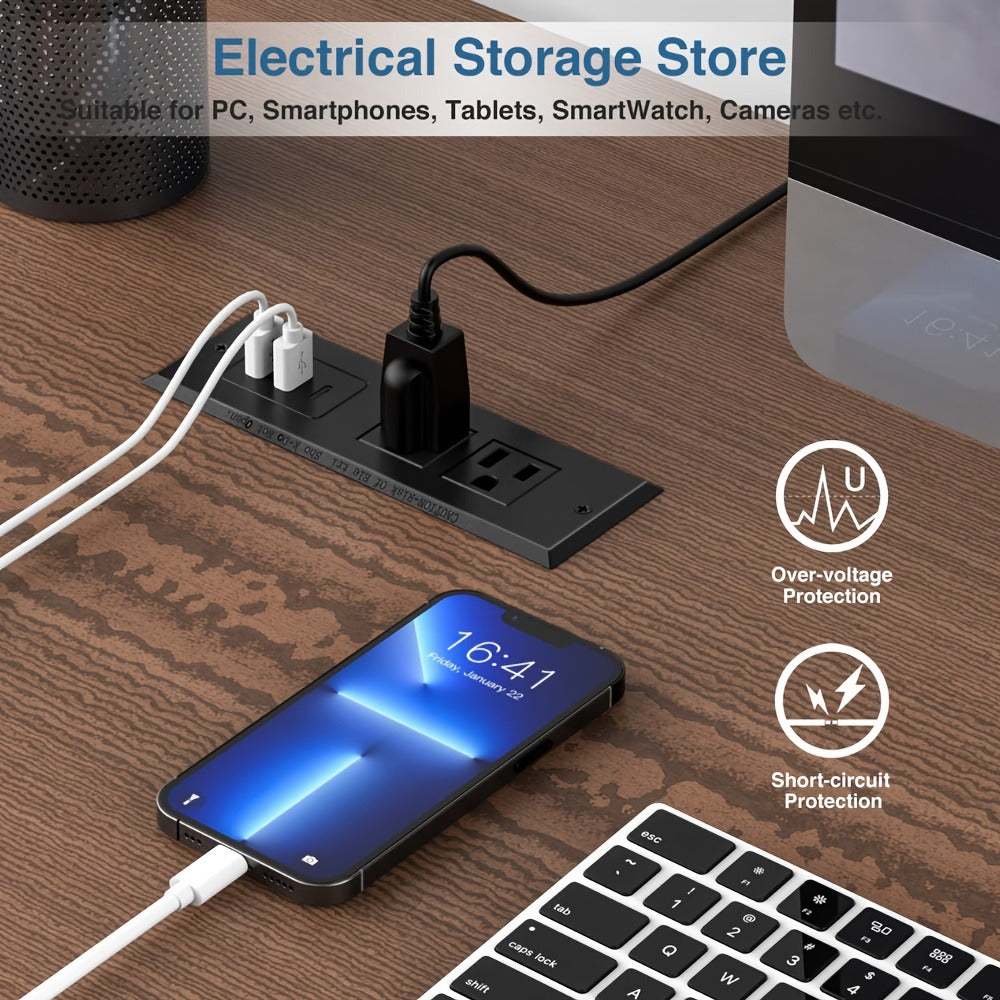 Recessed Power Strip Flush Mount Desk Outlet with USB-C & USB-A Ports In-Desk Power Grommet for Conference Room Office Table Furniture 1.5m Cord - product image 16