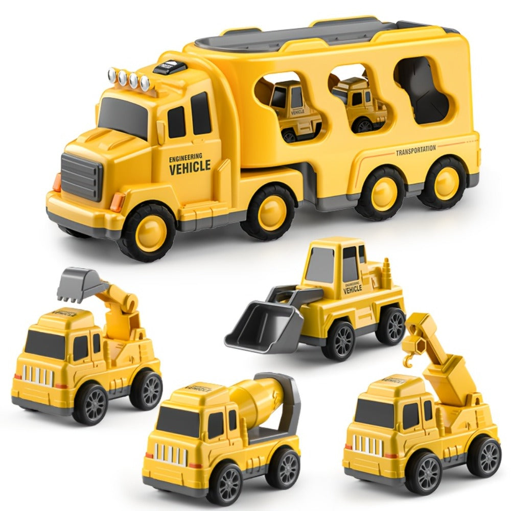 Construction Carrier Truck Toy Set for Kids Ages 3-7 | Large Transport Truck with 4 Mini Engineering Vehicles Excavator Crane Cement Mixer Bulldozer Friction - product image 9