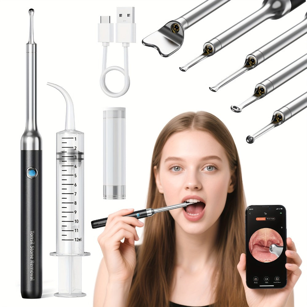 Intelligent Visual Tonsil Stone Removal Kit – 1080P HD Camera, 6 LED Lights, Wi-Fi & App Connection, Multi-Accessory Oral Inspection Tool for All Ages - product image