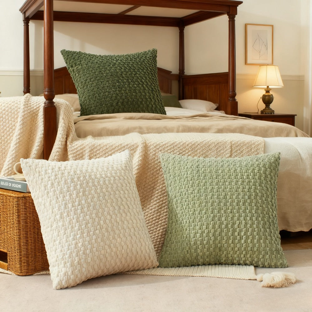Pillow Covers Set of 4 Boho Plaid Double Sided Plush 18x18 20x20 Inch Zipper Machine Washable Decorative Cushion Covers for Sofa Bed Office Chair Warm Winter Home Decor - product image 4