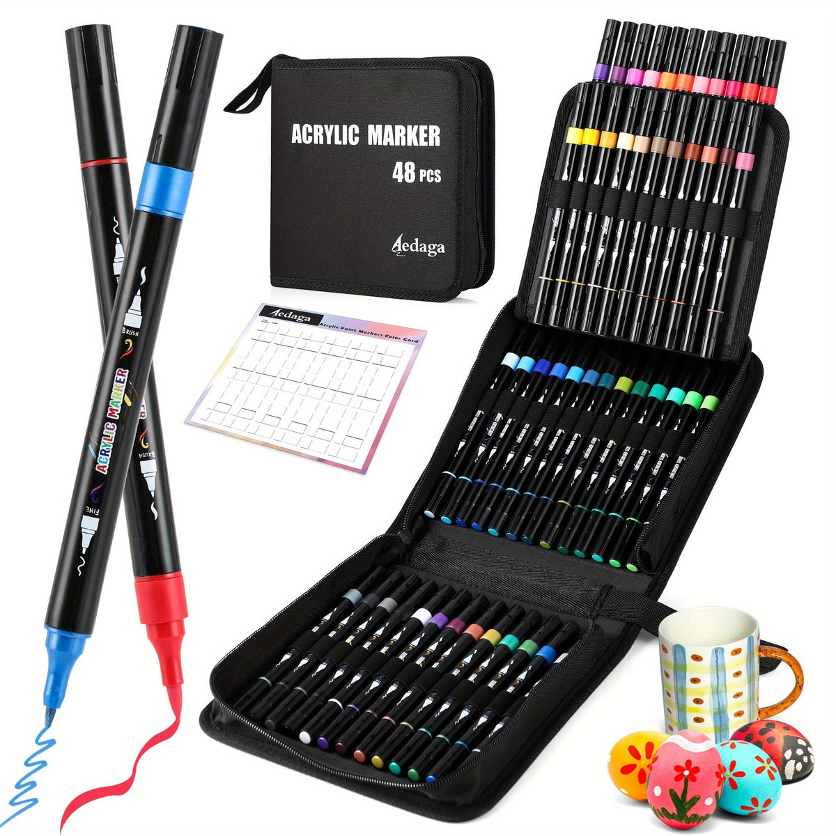 Opaque Waterproof Paint Pens for Wood Stone Rock Glass Ceramic Canvas Fabric Professional Artists Crafters Gift – Acrylic Paint Markers Brush & Fine Dual Tip 30 48 60 Colors