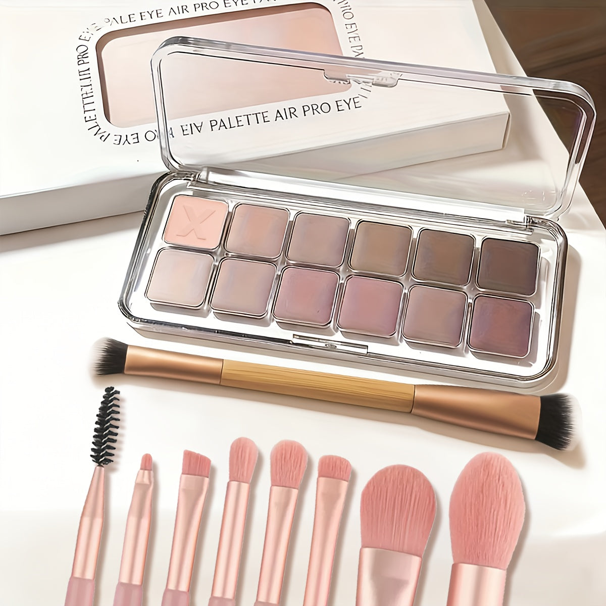 Eyeshadow Palette 12 Colors with Brush 2-in-1 Eyeshadow & Blush – Shimmer Glitter Matte Pearlescent Shades, Waterproof Long-Lasting Light Pink Series, Travel Size Eye Makeup for Wo - product image 10