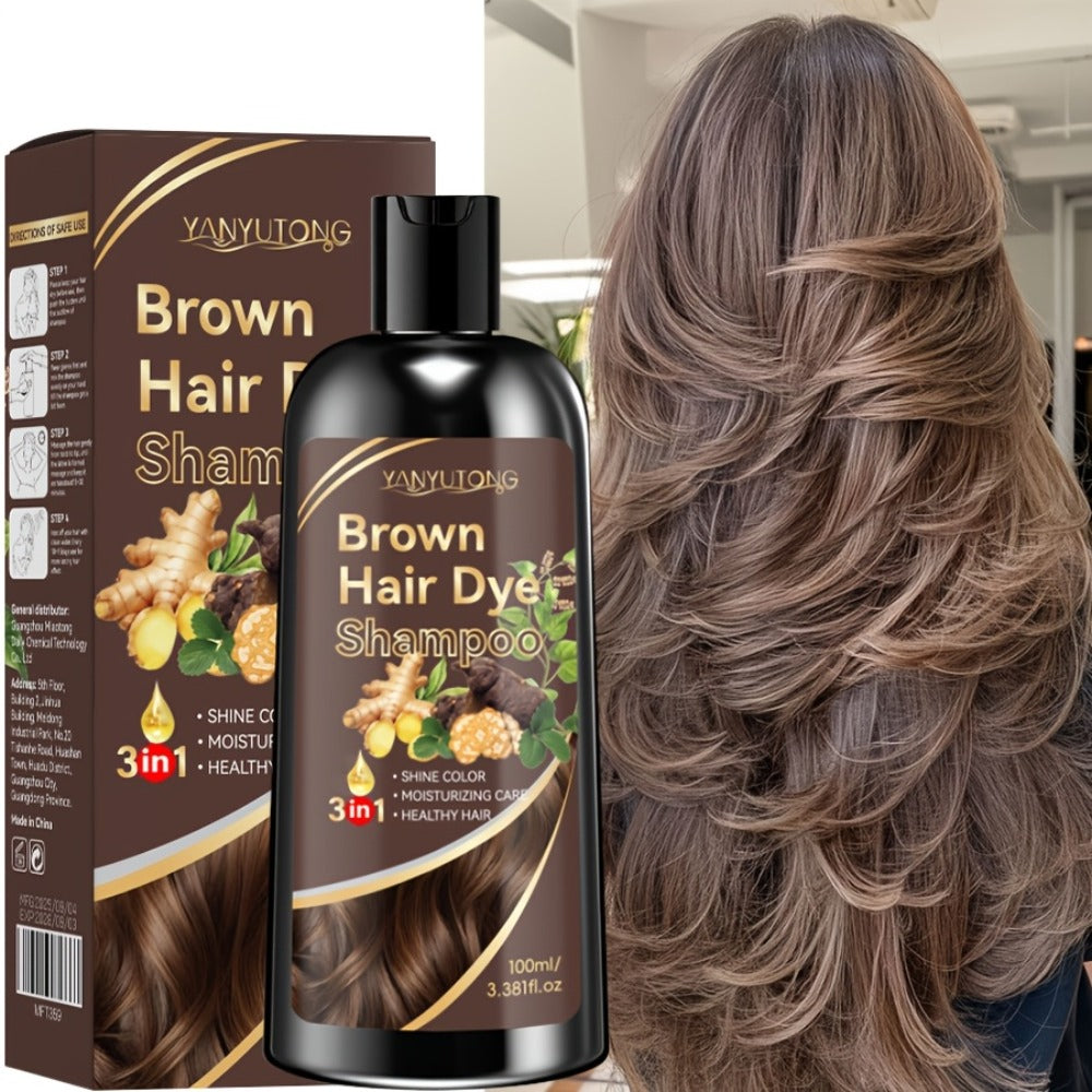 Hair Dye Shampoo Natural Plant Pigments – Fast Gray Hair Coverage in 1 Wash | 3.38oz Travel Size | Black Brown Chestnut Brown | Gentle Moisturizing Color Shampoo for Women & Men - product image