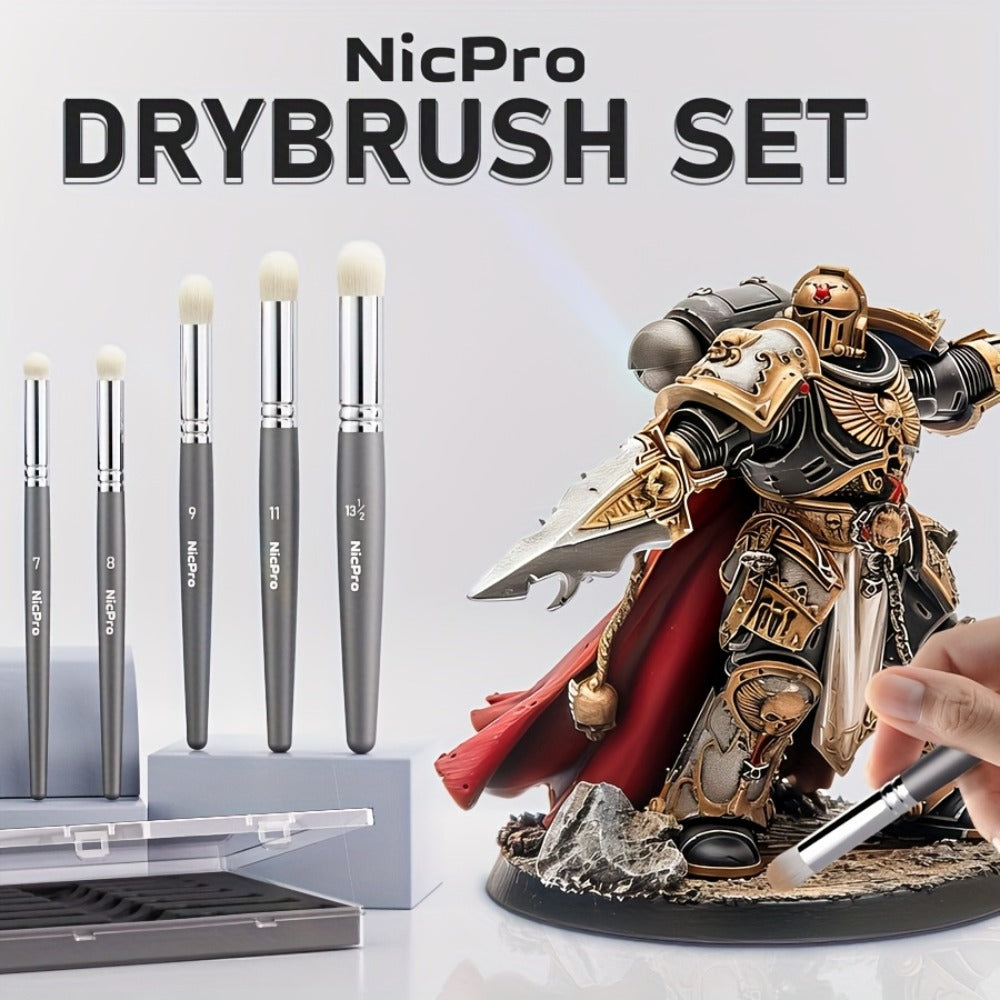 Dry Brush Set for Miniature Painting 7 Sizes – Professional Drybrush Kit with Storage Case – Hobby Detail Paint Brushes for Models Warhammer DnD Figures – Black & Gray – Gift for Hobbyists