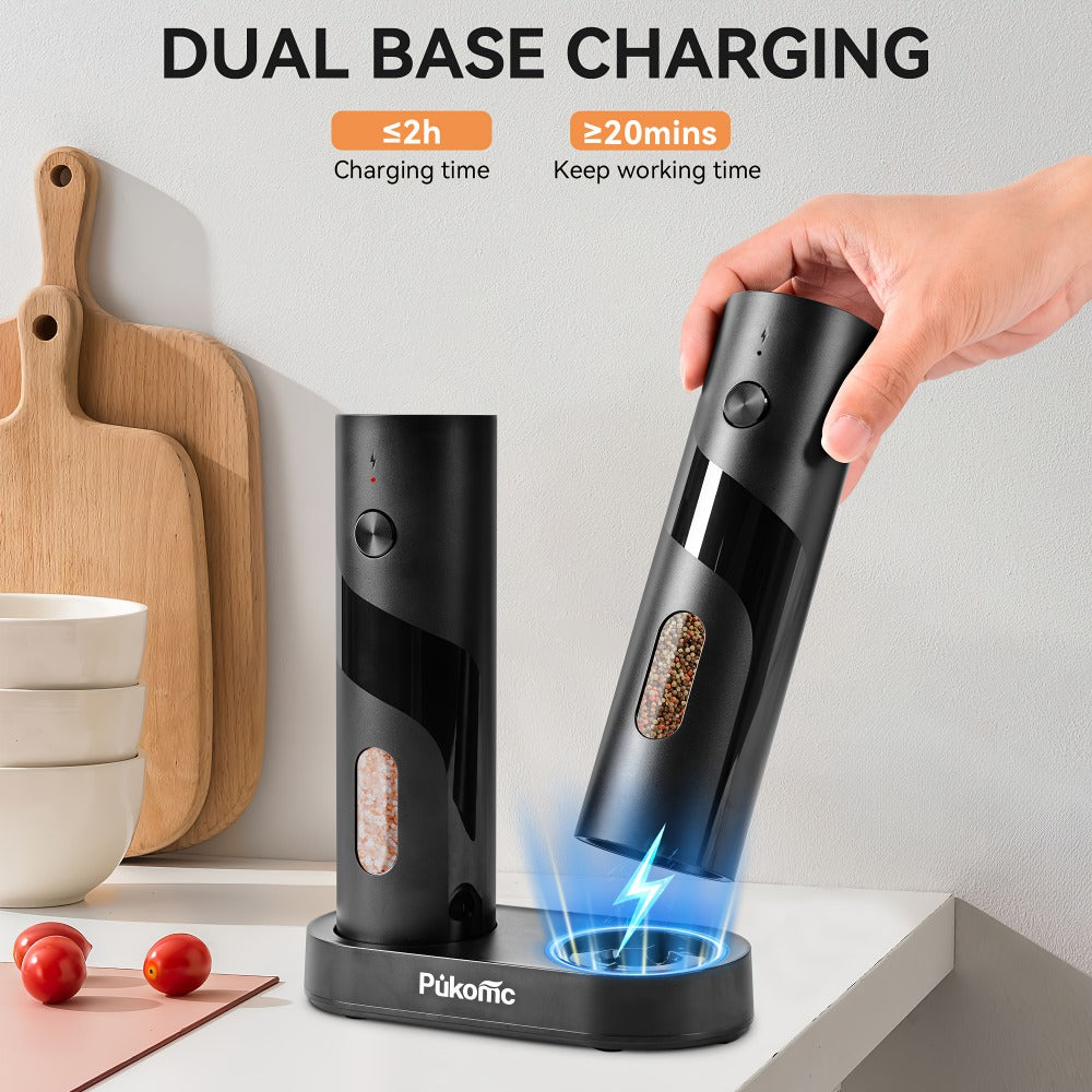 Electric Pepper Grinder Set USB-C Rechargeable with LED Light Ceramic Core Adjustable Coarseness One-Hand Automatic Salt Pepper Mill Kitchen Gift for Home Cooking Camping BBQ - product image