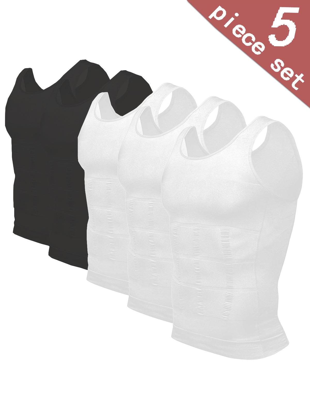 5-Pack Men's Compression Shirts - Tummy Control Waist Trainer Vest, Sleeveless Body Shaper with Neoprene Filler, Medium Stretch Athletic Base Layer for Workout - product image 15