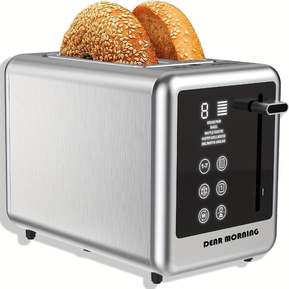 Stainless Steel Toaster 2-Slice Smart Touch Screen – 5 Bread Selections, 7 Shade Settings, Bagel/Defrost/Cancel/Reheat, 1.5" Wide Slot, Removable Crumb Tray - product image