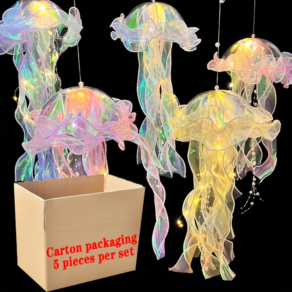 Jellyfish Lantern Party Decorations 5 Pack – Colorful Translucent Ribbon Hanging Lights for Halloween Christmas Wedding Birthday, Indoor Outdoor Festive Event Decor (Crystal Ribbon - product image 5