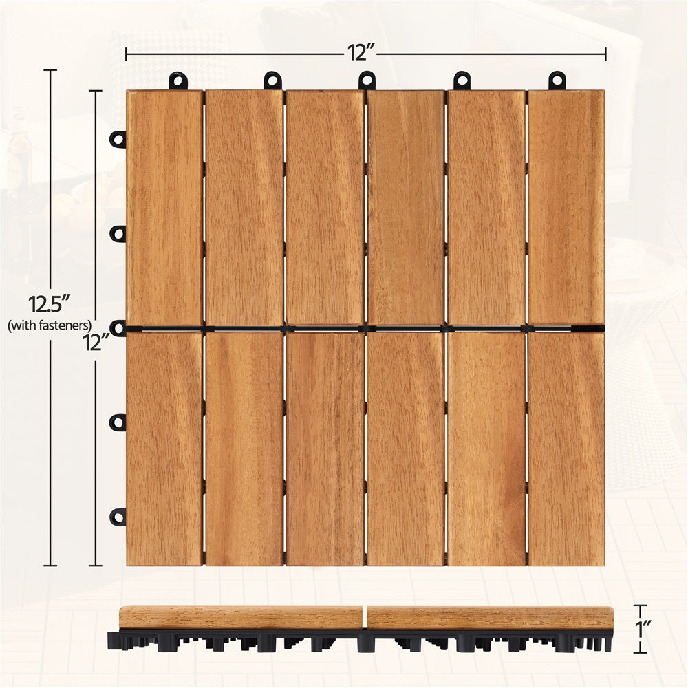 Acacia Wood Deck Tiles Interlocking Outdoor Flooring, Water-Resistant Non-Slip Patio Tiles, Easy Snap DIY Installation for Deck, Garden, Poolside, Balcony – 10pcs & 27pcs Sets Avai - product image 3