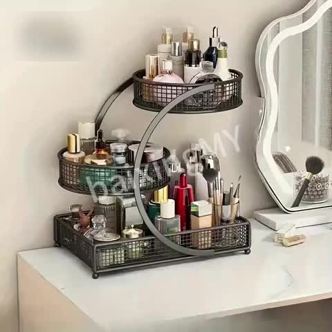 1pc Varnished Metal Cosmetic Organizer - No-Installation Lightweight Makeup Storage Rack, Perfume Organizer, Spiral Design Vanity Countertop Shelf for - product image 8