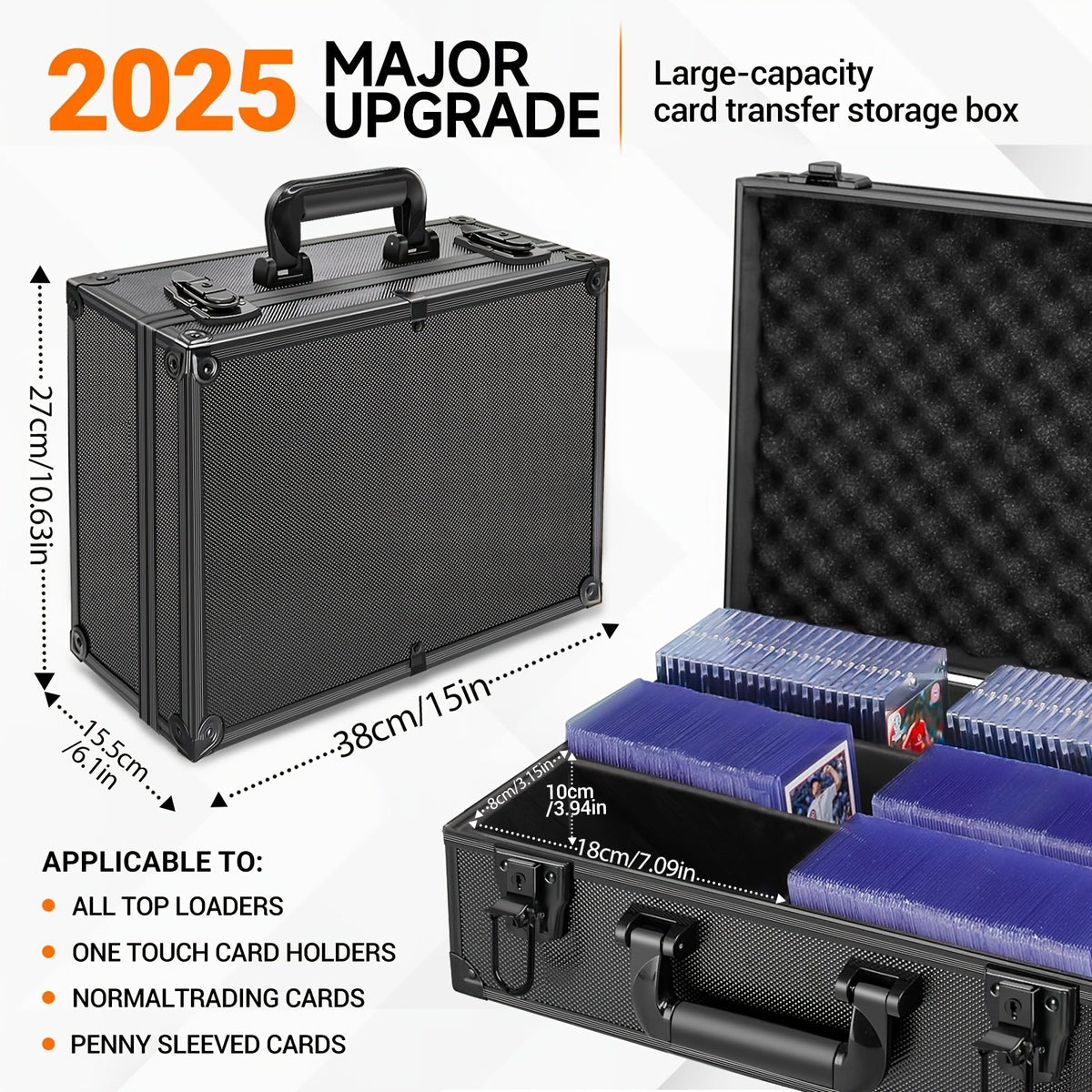 Fits 3x4 35PT Rigid Holders, 18 Colorful Dividers, 6 Foam Stoppers, Holds 600+ Cards, Sports Card Organizer | Trading Card Storage Box Topload Case